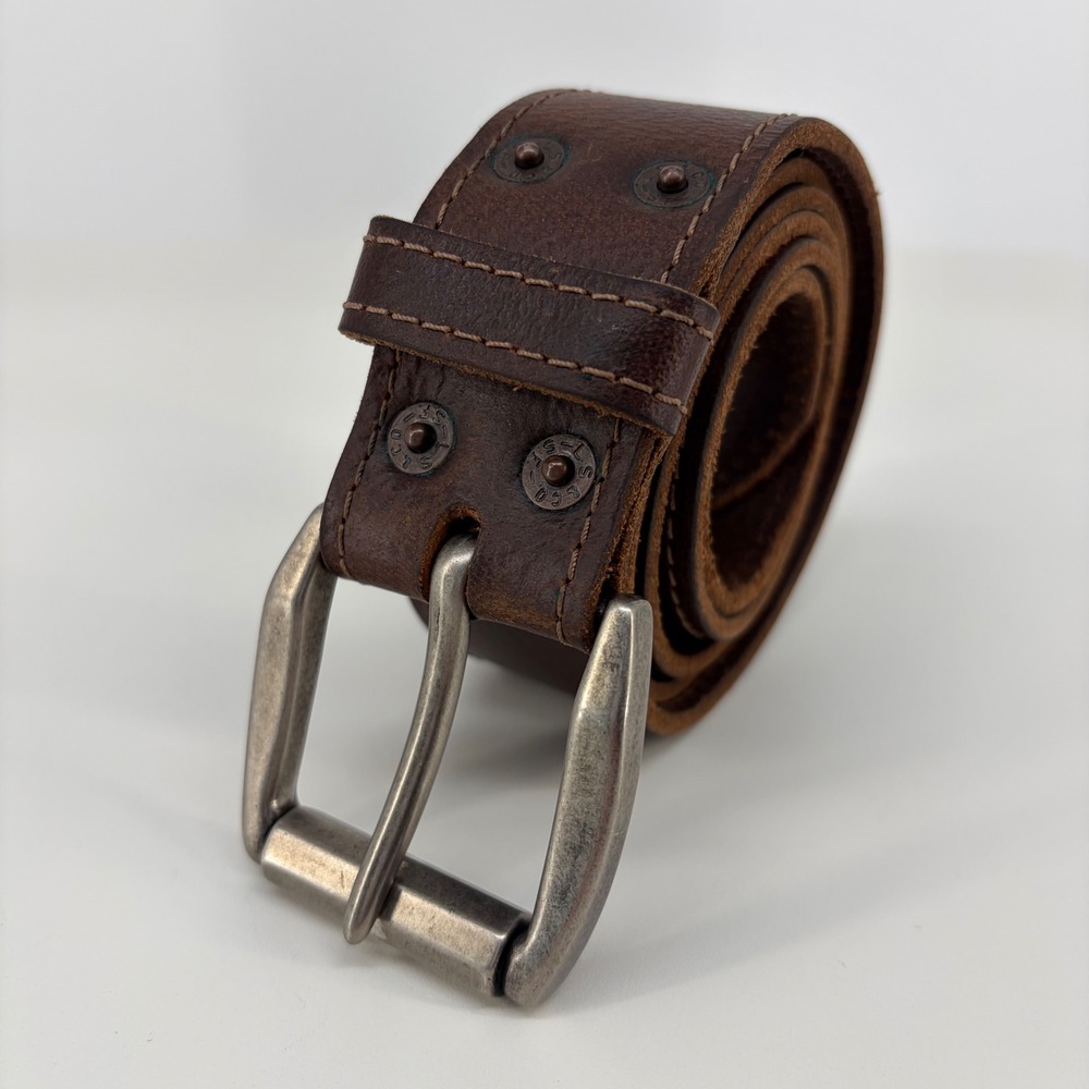 Levi's Belt Mens Brown Leather Rivet Detail Contrast Stitch Brushed Buckle XL